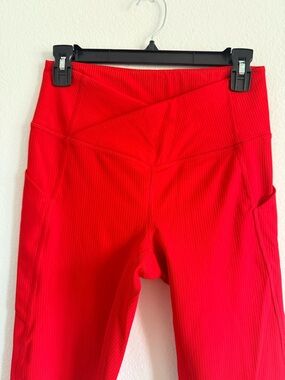 Fabletics Bright Red Ribbed High-Rise Leggings